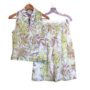 VTG Cynthia Althuser Womens Tropical Sleeveless Top Skirt Set Size 8 Made In USA